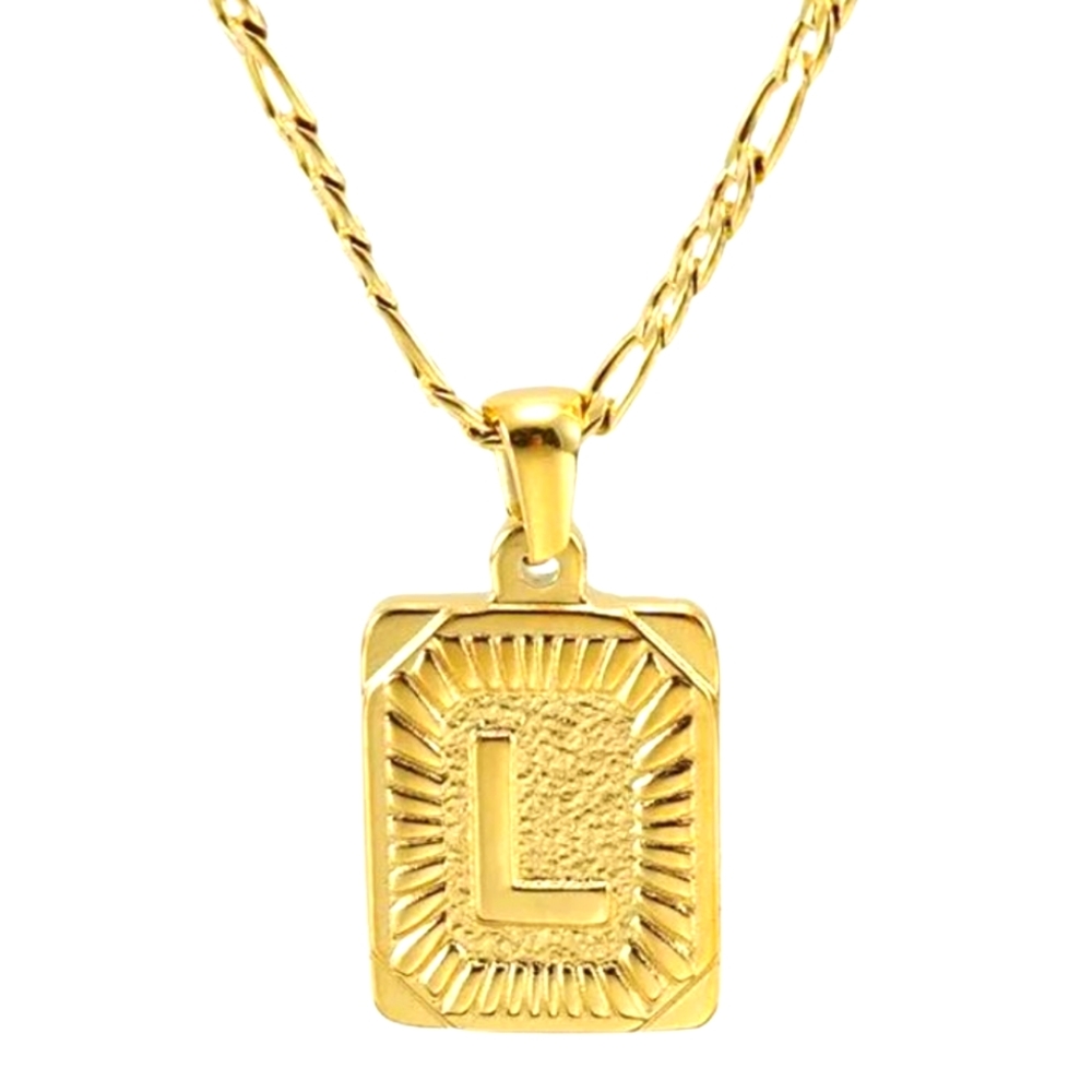 Vintage Initial Letter Charm, L, 18K Gold-Plated Letter Charm Pendant Necklace